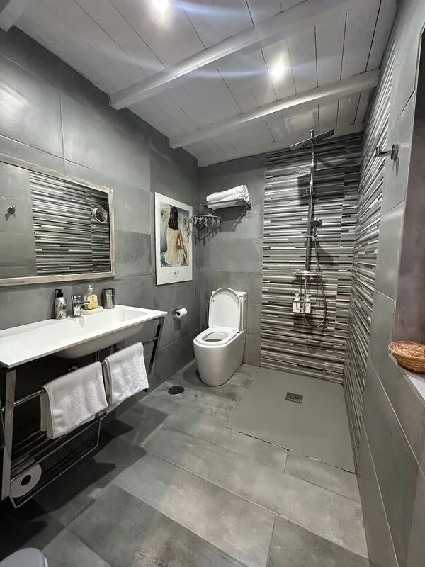 En-suite wet-room bathroom with rain shower at Casa da Viña